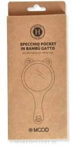Bambus-Spiegel mit Griff Katze