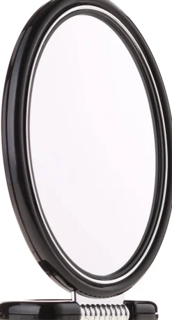Doppelseitiger Kosmetikspiegel mit Ständer oval schwarz 11x15 cm