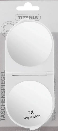 Faltbarer Spiegel, rund, 14x6 cm, weiß