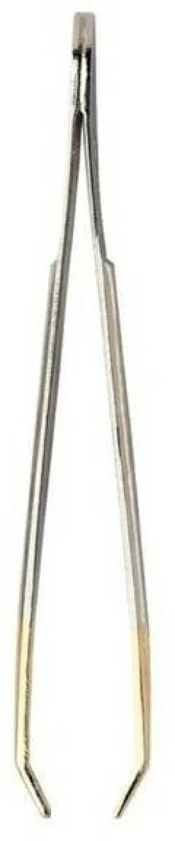 Gebogene Pinzette 9 cm mit vergoldeter Spitze