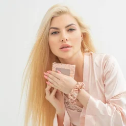 Haargummi aus Seide mit Kristallen Roségold