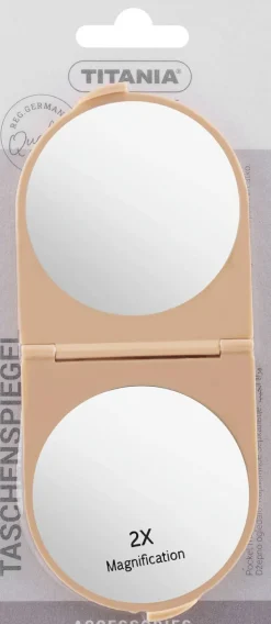 Klappbarer Spiegel, rund, 14x6 cm, beige