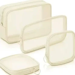 Kosmetiktaschen-Set, 3 Stück, Ecru