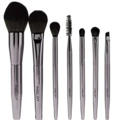 Makeup-Pinselset in schwarzem Etui mit Tasche und Spiegel, 7 Stk.