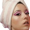 Mikrofaser-Haarturban hellrosa-weiß