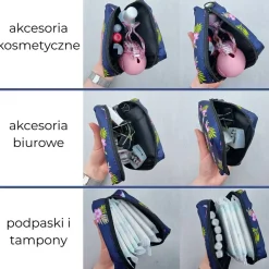 Mini-Tasche für Damenhygieneartikel, Flamingos und Palmblätter, dunkelblau