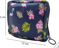 Mini-Tasche für Damenhygieneartikel, Flamingos und Palmblätter, dunkelblau