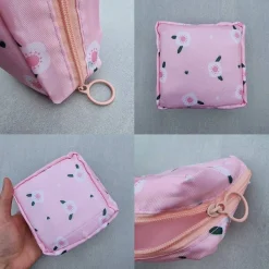 Mini-Tasche für Damenhygieneartikel, Blumen, pink