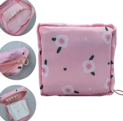 Mini-Tasche für Damenhygieneartikel, Blumen, pink
