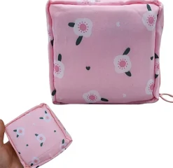 Mini-Tasche für Damenhygieneartikel, Blumen, pink