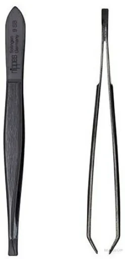 Pinzette gebogen schwarz 9 cm