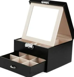 Schmuck- und Uhrenbox mit Spiegel schwarz