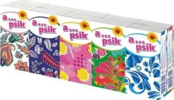 Set mit Papiertaschentüchern, grün + blau + rosa + rot + hellblau, 10x9 Stk.
