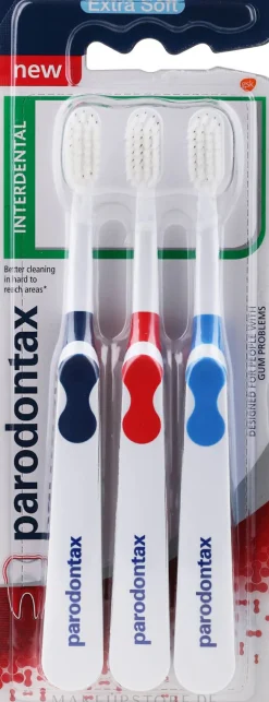Zahnbürste extra weich blau, rot, dunkelgrün
