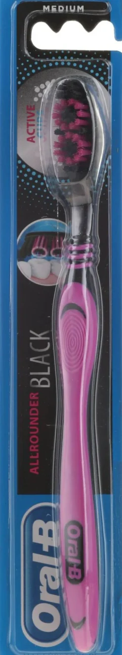 Zahnbürste mittel Allrounder Black Active Cups rosa-schwarz