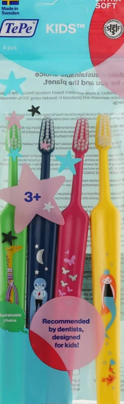 Zahnbürsten für Kinder grün, rosa, gelb, blau